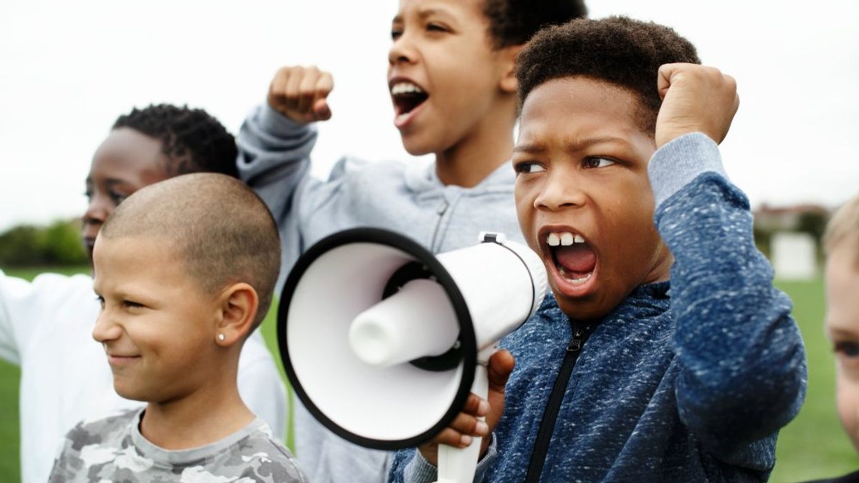 Diverse kids megaphone