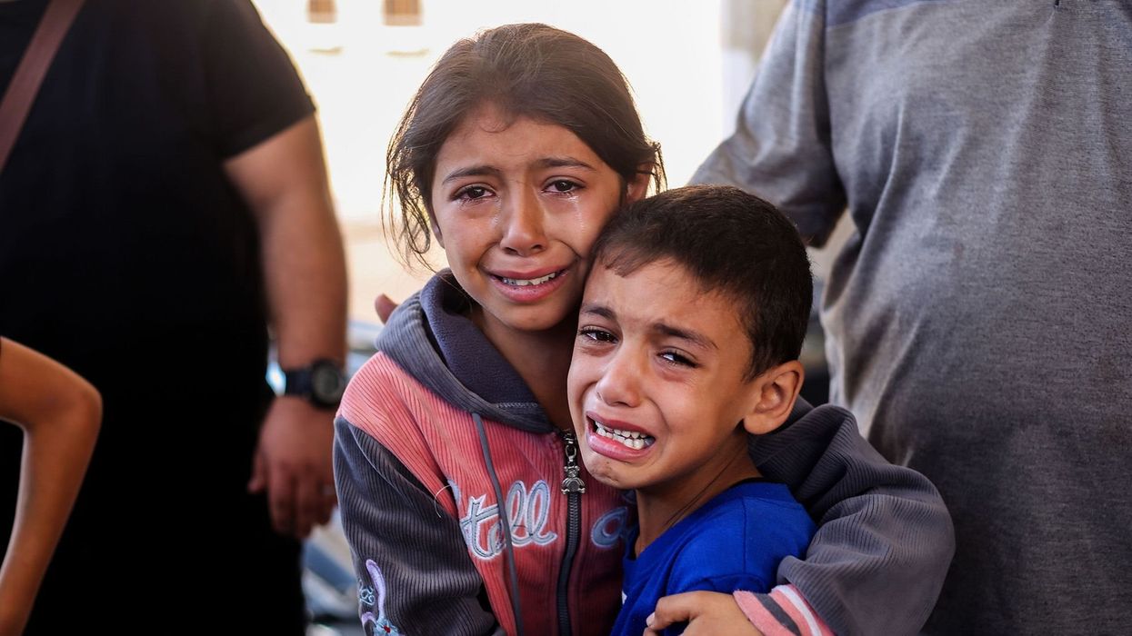Gaza children cry because of Israeli strikes