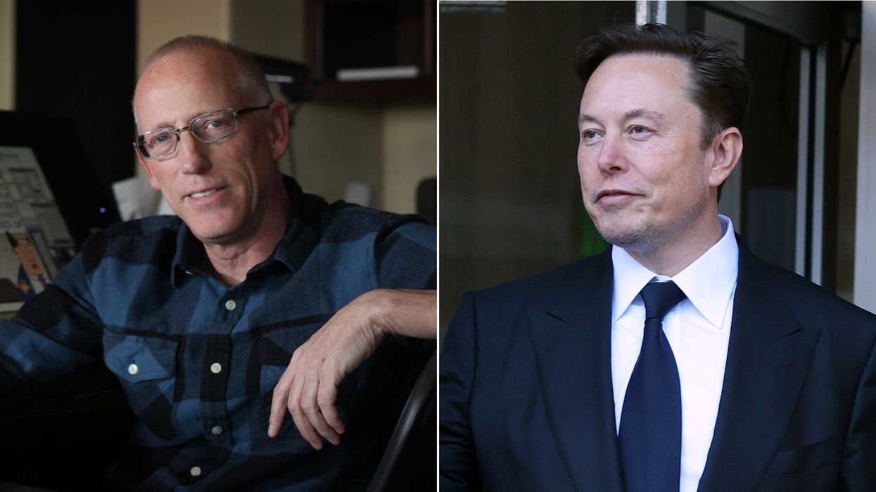 (L-R) Scott Adams, Elon Musk