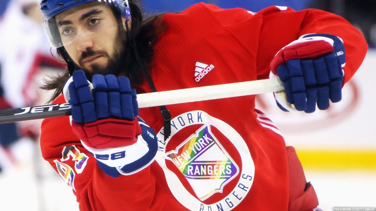 New York Rangers Center Mika Zibanejad in Pride Jersey