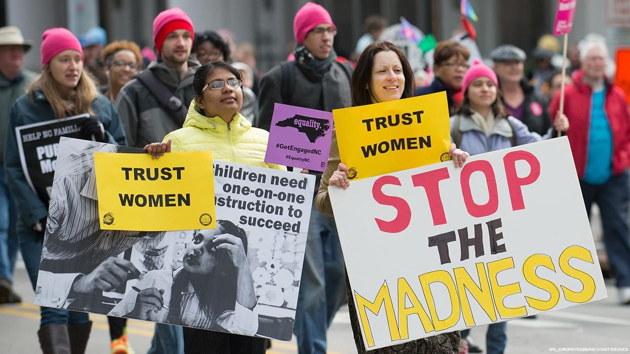 People protest in support of women's rights.